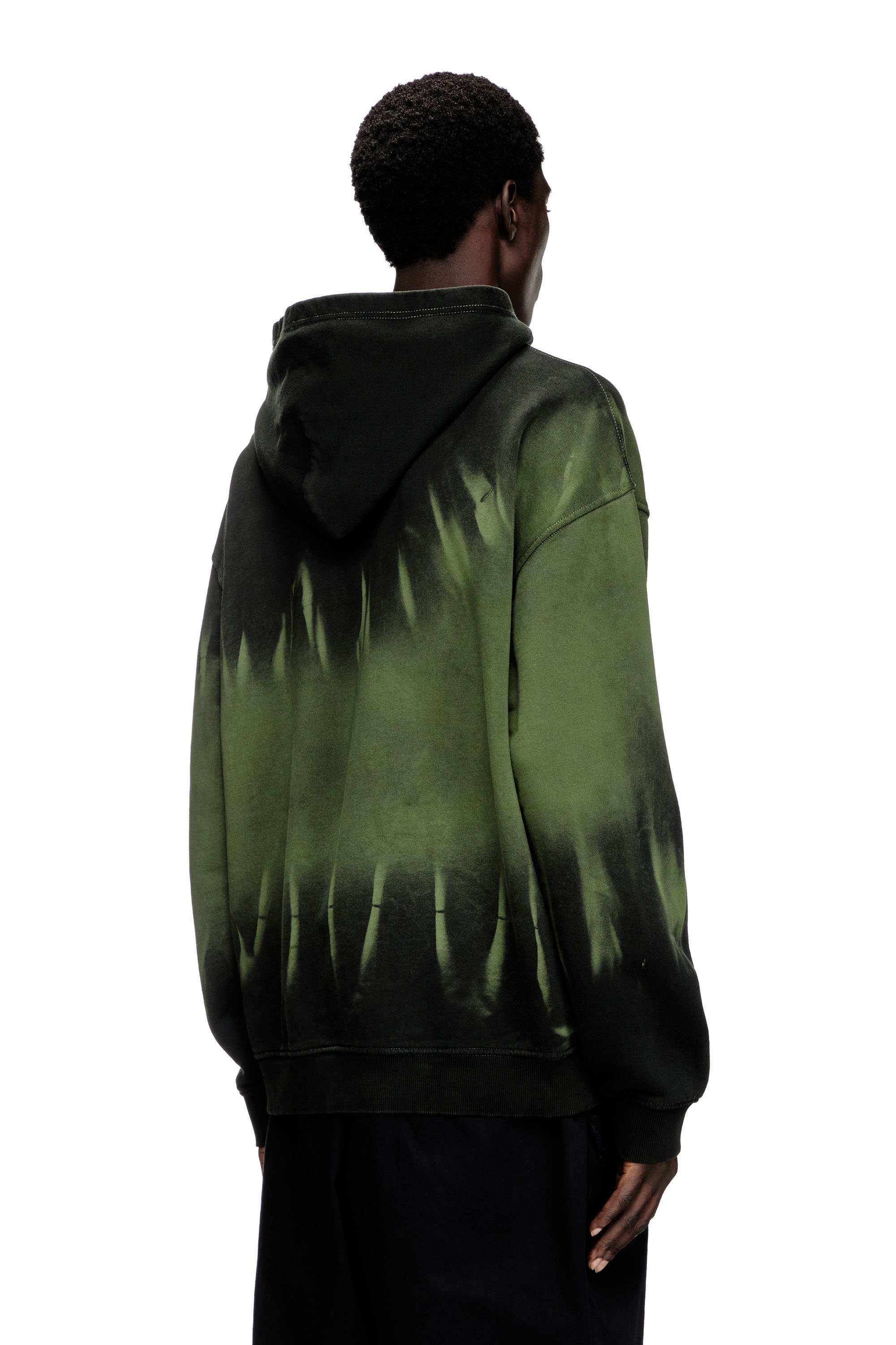 Diesel - S-BOXT-HOOD-R2, Man's Tie-dyed hoodie with logo print in Black/Green - 5