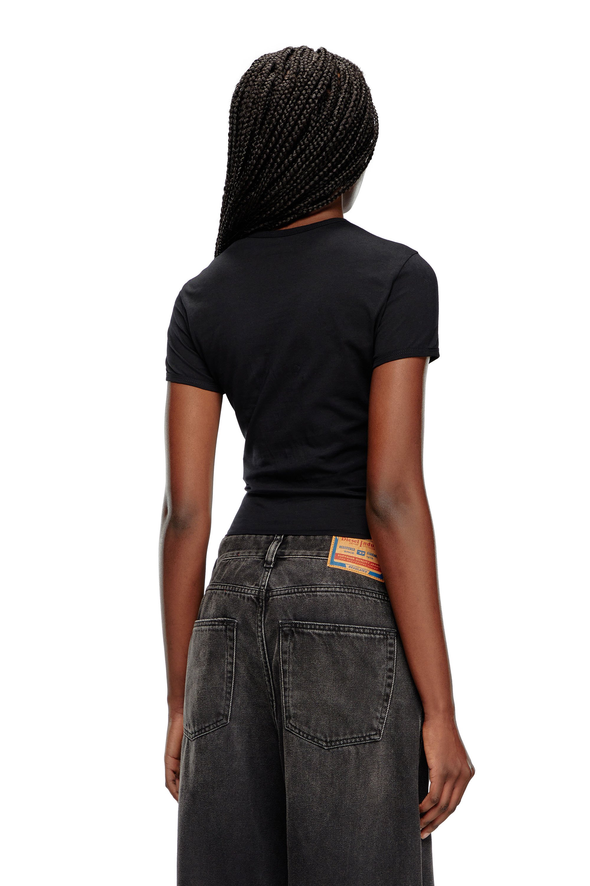 Diesel - T-UNCUTIE-LONG-D, Woman's T-shirt with embroidered D patch in Black - 5